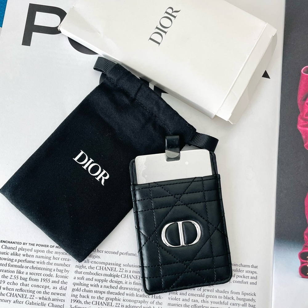 Dior‎ Black Quilted Card Holder With Mirror & Phone Sticker